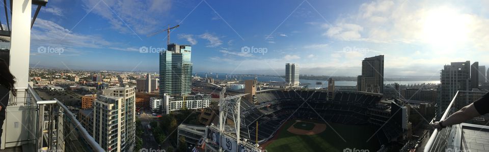 Panoramic view of Petco Park in San Diego, CA taken from the balcony of the Ultimate Skybox. 