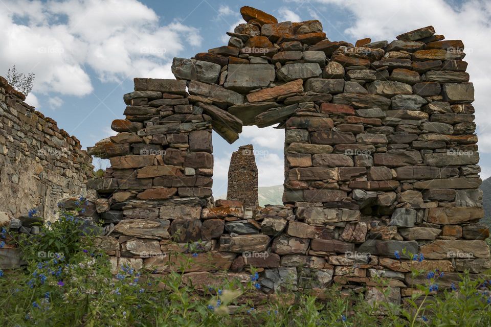 Ancient ruined medieval tower   .