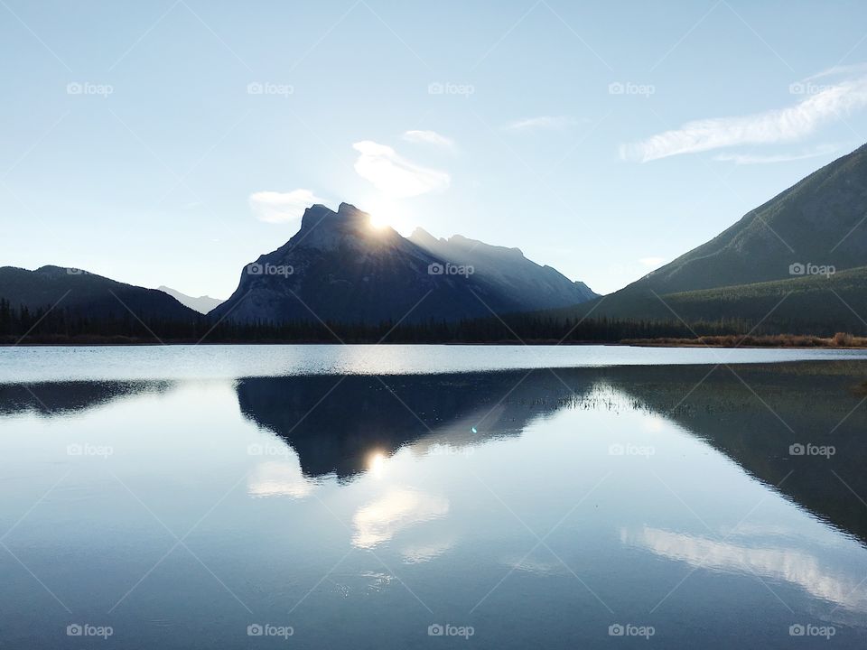 Sunrise over lake in banff