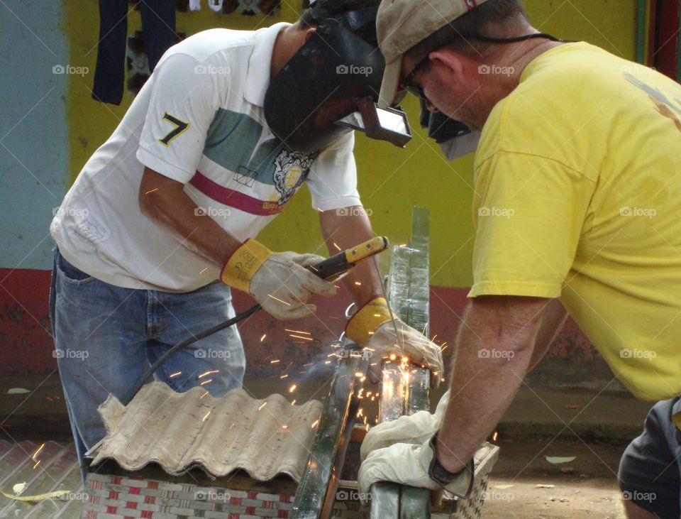 Welding in progress. Hot sparks