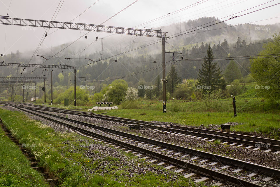 Railroad in Carpatian mountains, Ukraine