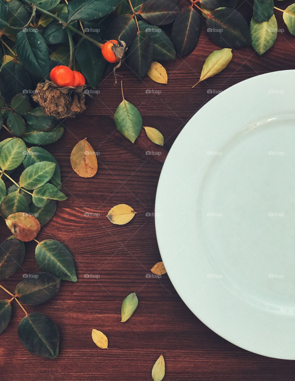 White plate on the wooden background 