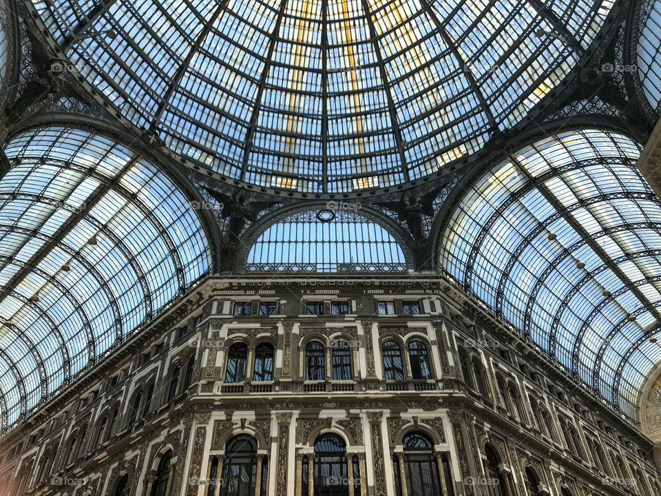 Rectangle shapes of glasses ceiling of passage in Napoli Italy