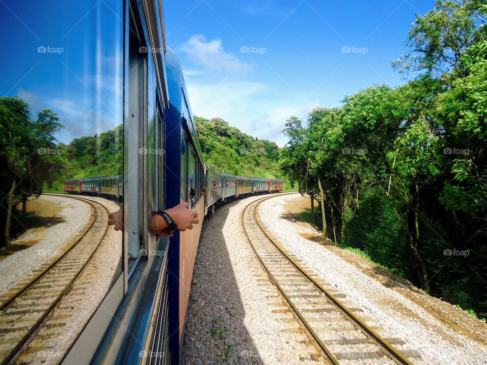 Travel by train in the mountains in Paraná, Brazil
