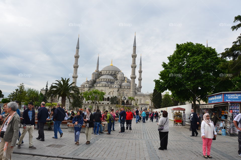 Tourist come by to see the blue mosque