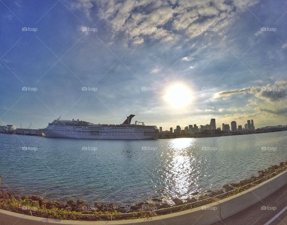 sunset view with ship cruise from Miami