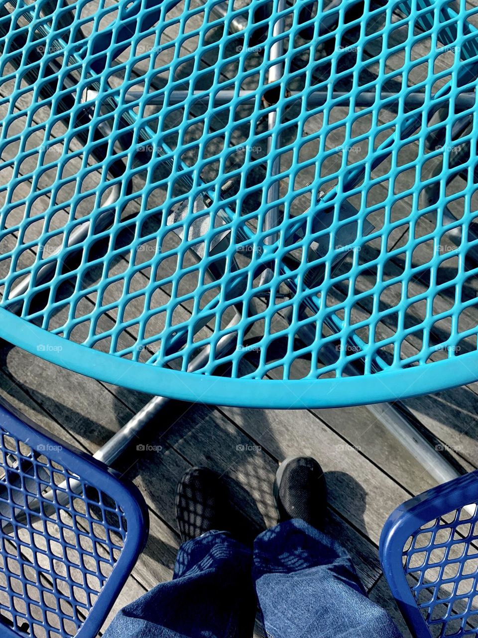 Blue picnic table