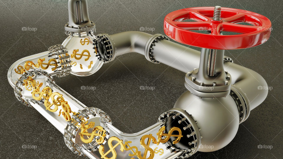 Symbol of Dollars Flow in Pipe 💵 💵 💵.