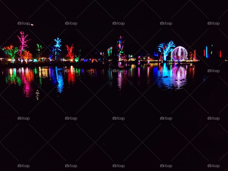 The winter light themed Zoolights at the Phoenix Zoo in Arizona is beautiful on a still night