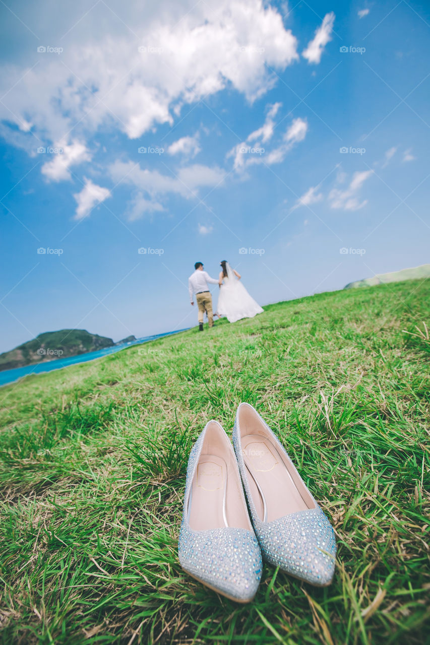 Close-up of wedding shoe