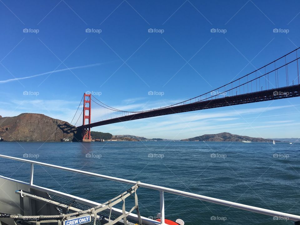 View of the Golden Gate Bridge from a ferry 