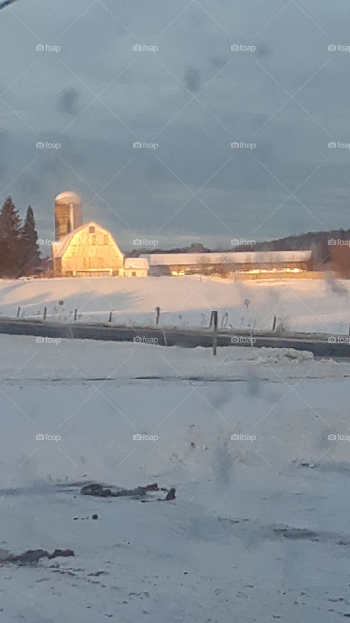 Country, winter sunset