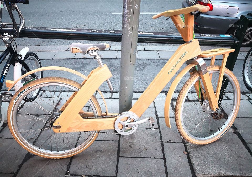 Wooden bicycle.