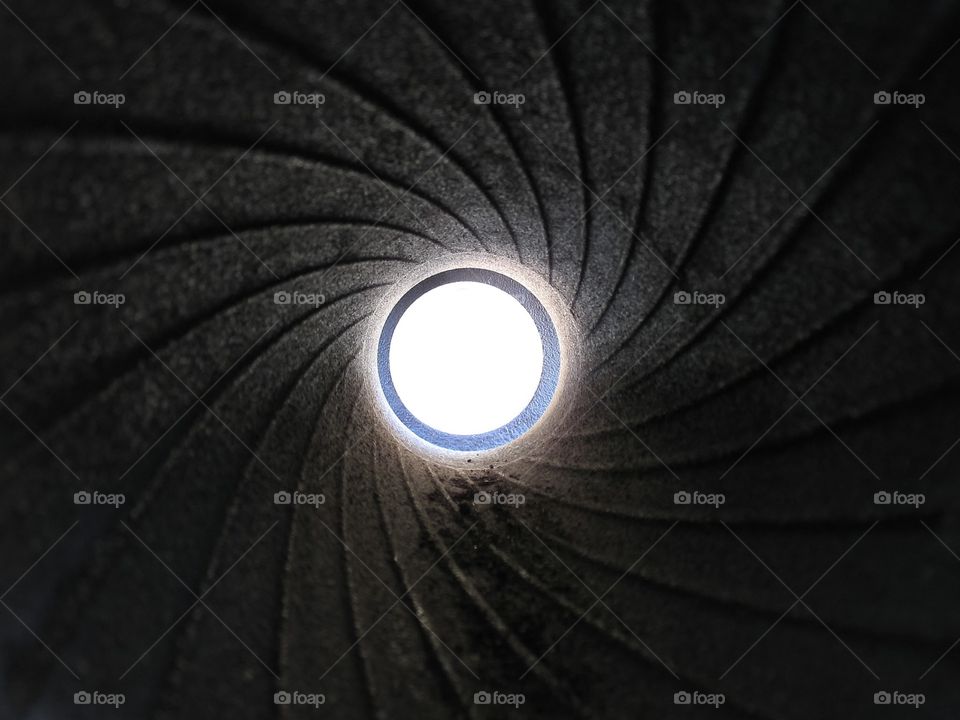 A view through a rifled barrel of a gun.