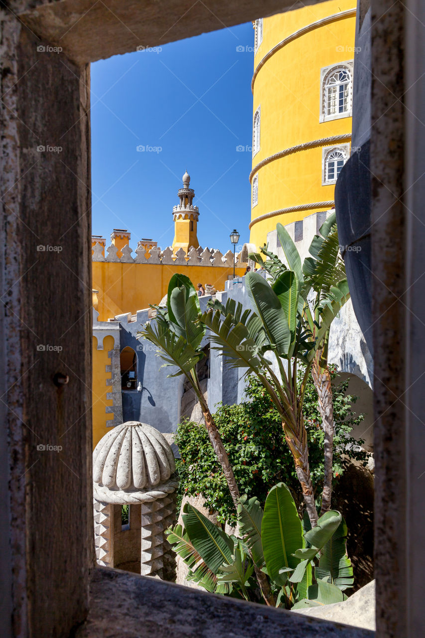 Pena palace in Sintra. Window view.