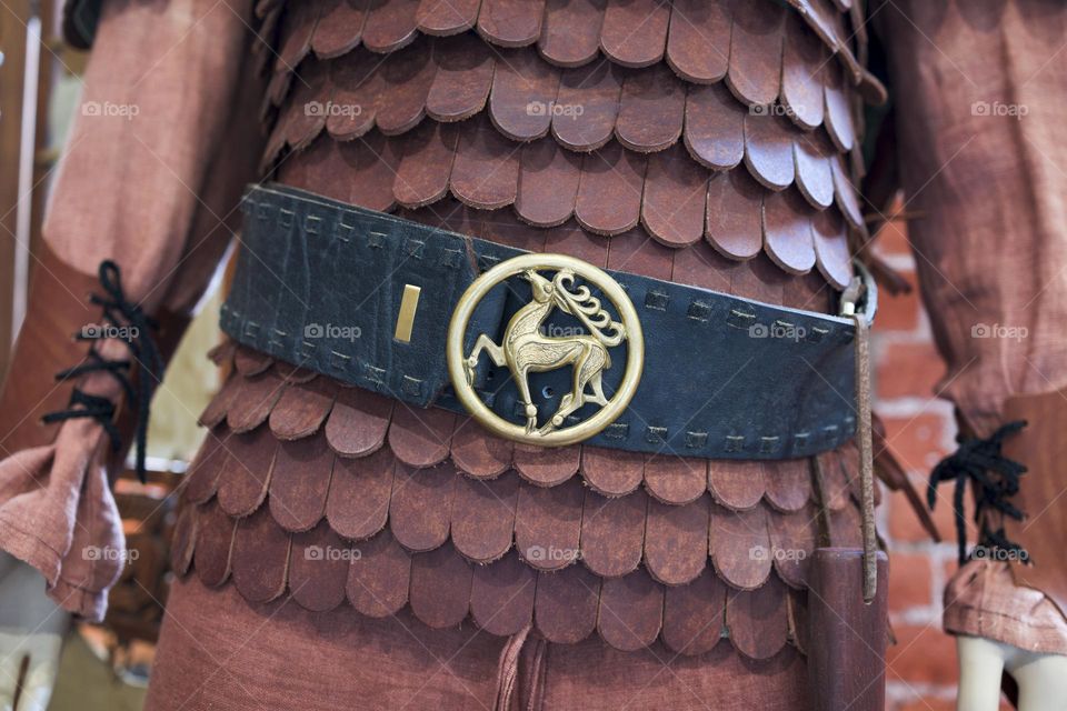 Leather Mail and Scythian leather belt with deer buckle