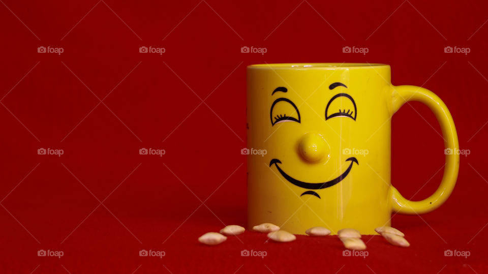 A Fun story of coffee mug who is giving pose for my contest..Have a sip... #art of composition #red color #rule of third #rule of odds #frame the subject #pov