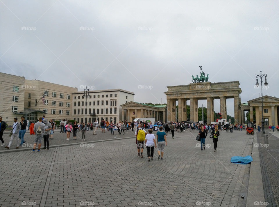 The Brandenburg Gate and the square on a cloudy day, Berlin