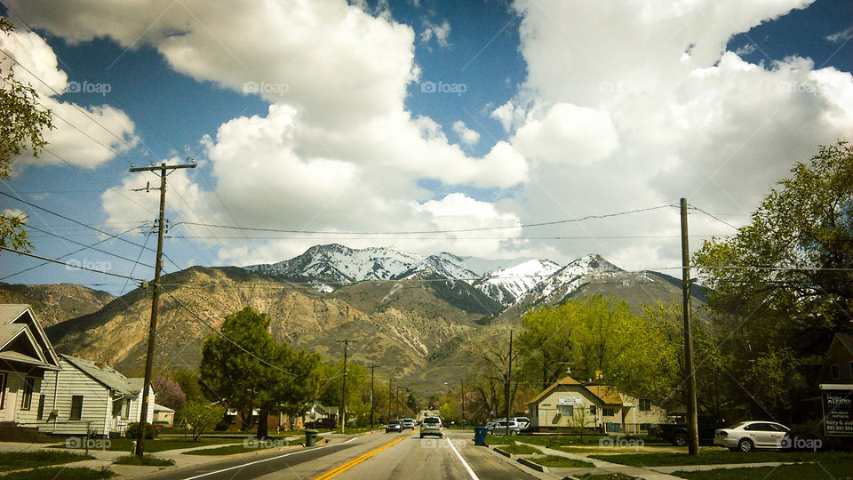 Mountains against road