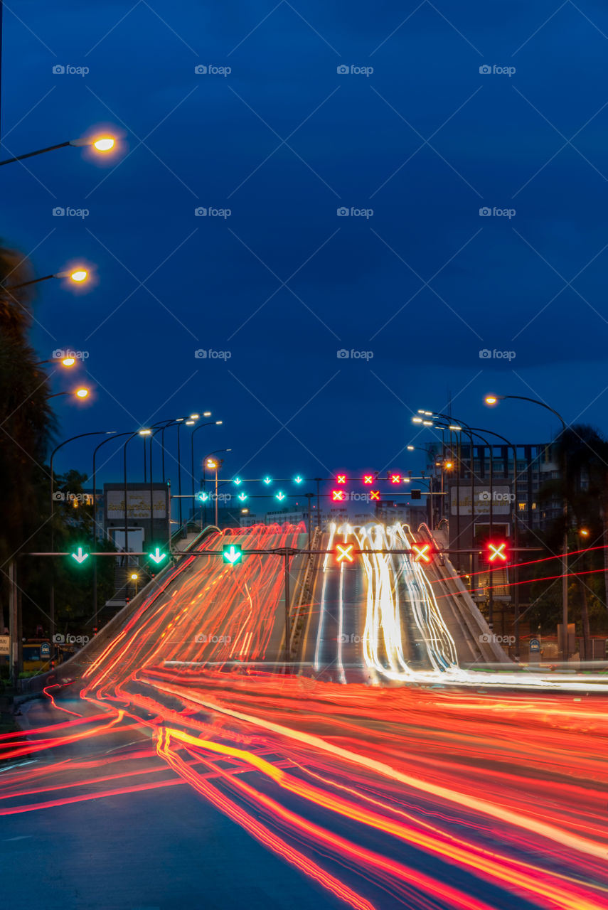 Light on the road in Bangkok Thailand