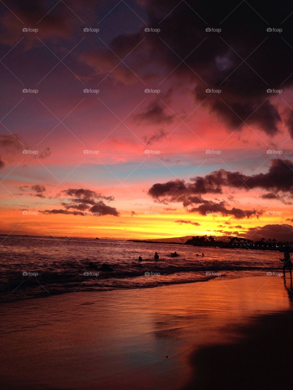 Sunset over sea with dramatic sky