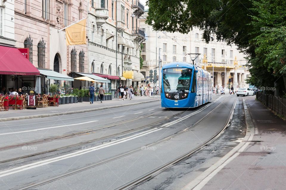 Public transportation, tram in the center of Stockholm city Sweden 
