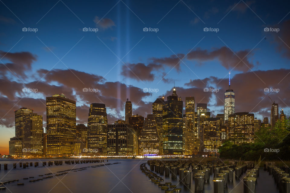 Tower lights Brooklyn view of Manhattan 