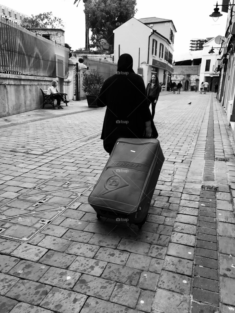 #lady #luggage #street #blackandwhite