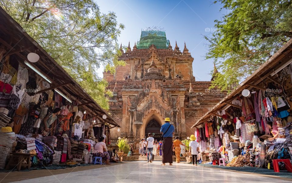 Bagan/Myanmar-April 15 2019:Hilominlo Pagoda is the famous place about original art of Myanmar