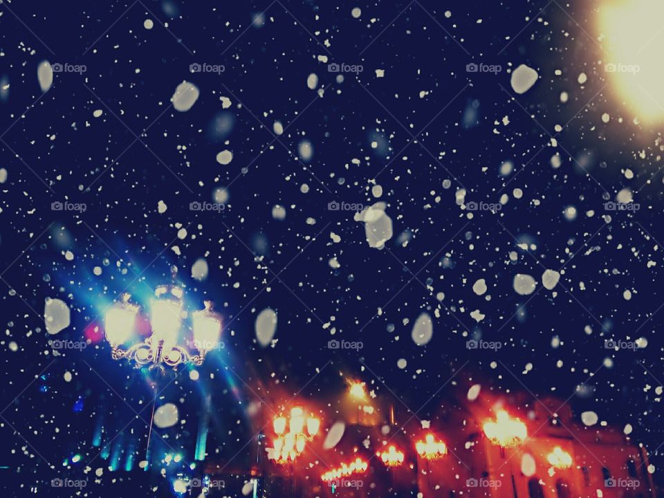 CITY LIGHTS and SNOW FLAKES