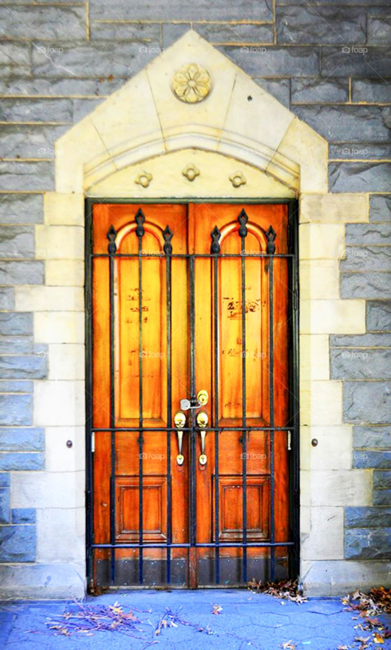 Castle door. beautiful wooden door at the castle in Central Park, New York City