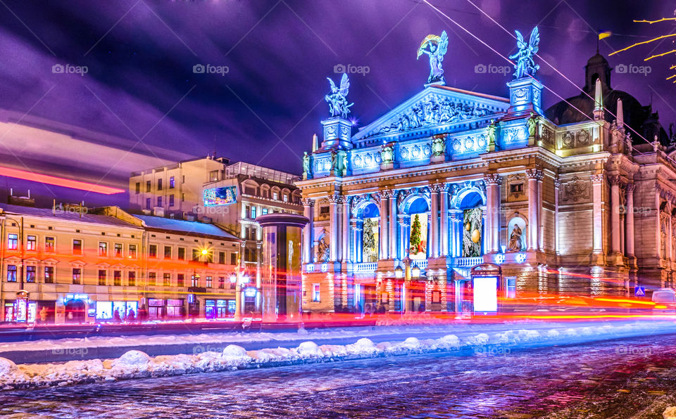 Night Lviv city scene