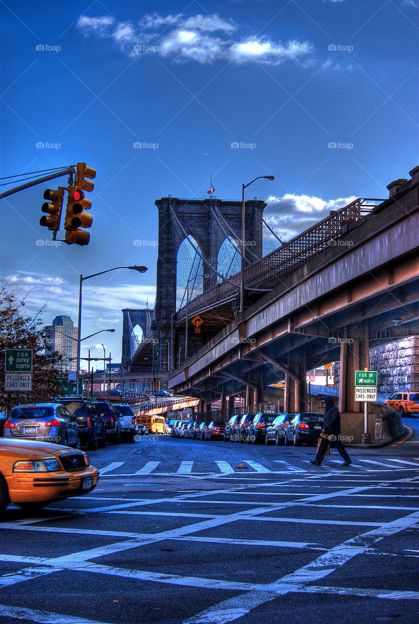 blue newyork usa bridge by jeromed