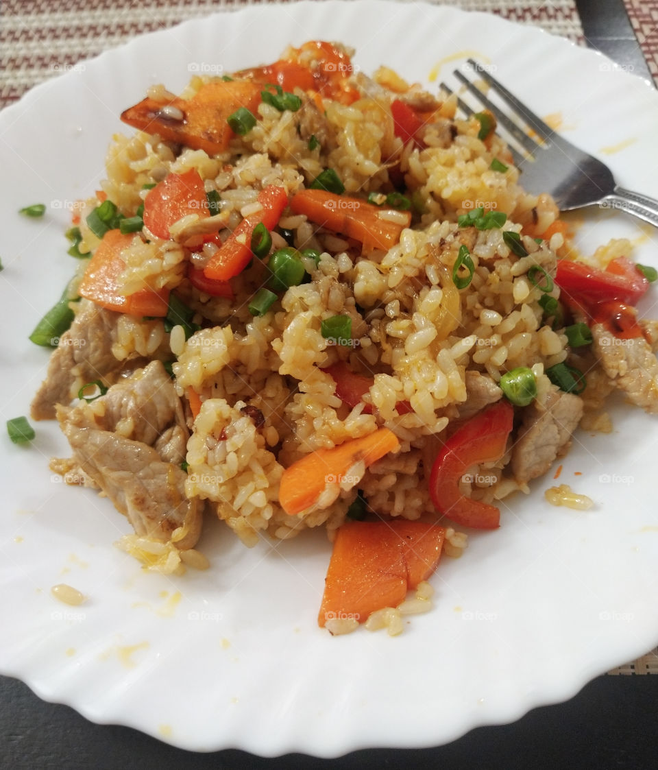 fried rice with pork and vegetables