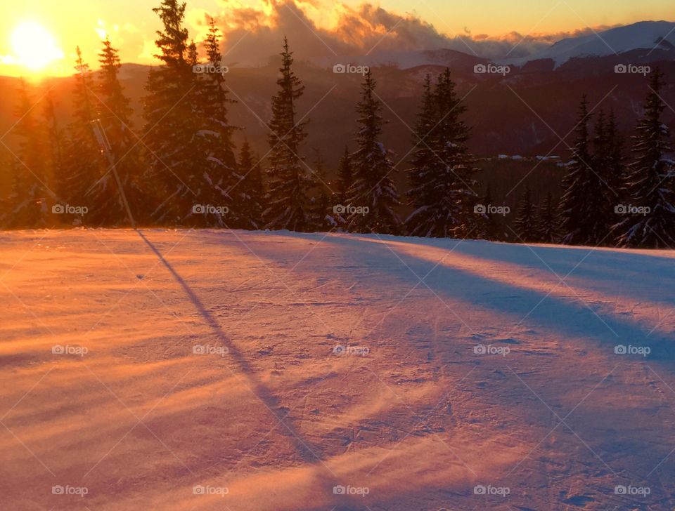 Sunset in the Mountains in winter