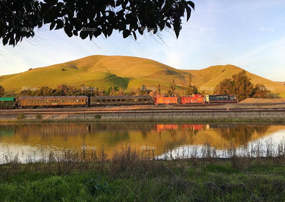 The Niles Canyon Christmas Train all decked out for the holiday. She saunters along the river in all her charm, casting her muted reflection upon the water. She’s a delightful holiday tradition, bringing joy to children and their families each year. 