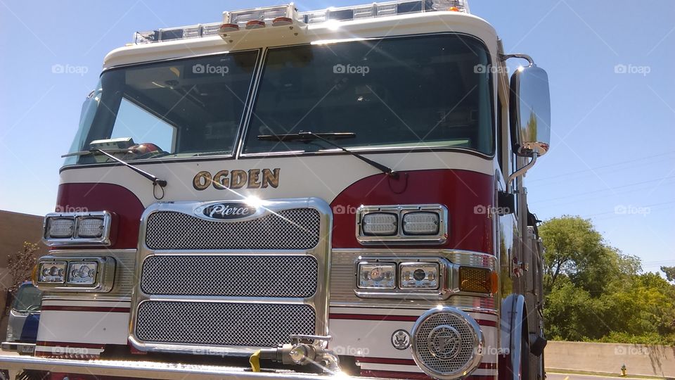 firefighters truck in the sun