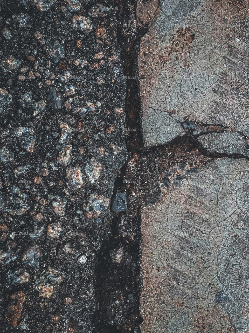 A pavement texture in dimmed light in close up view 