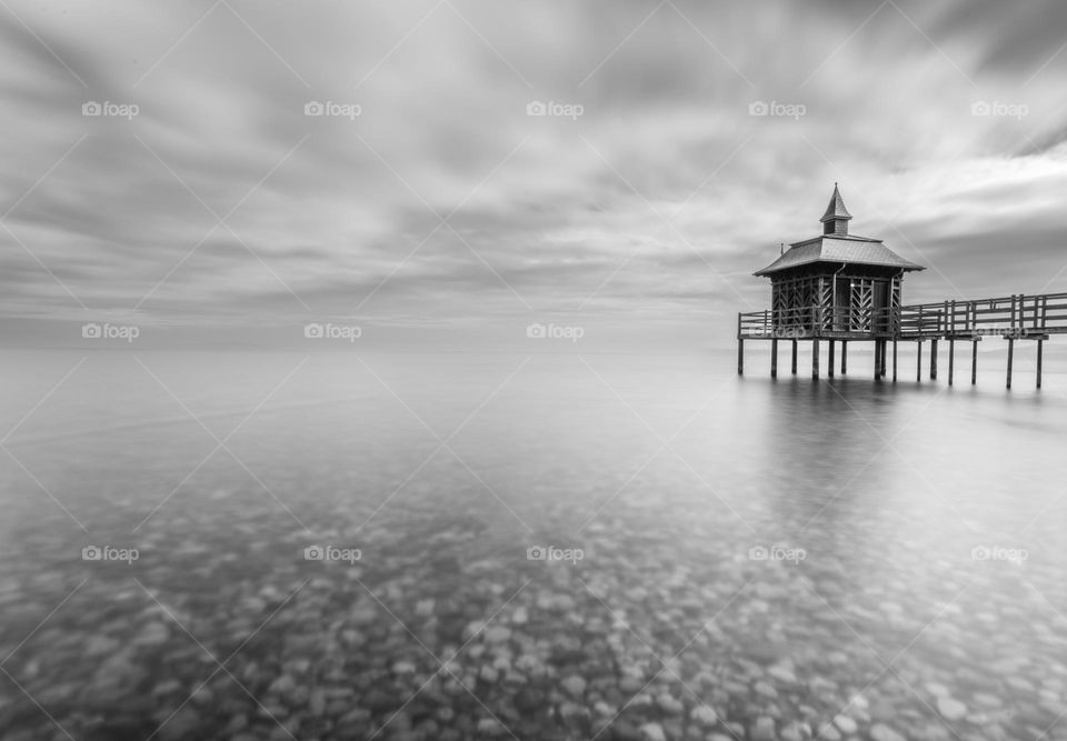 Old swimming house in a lake