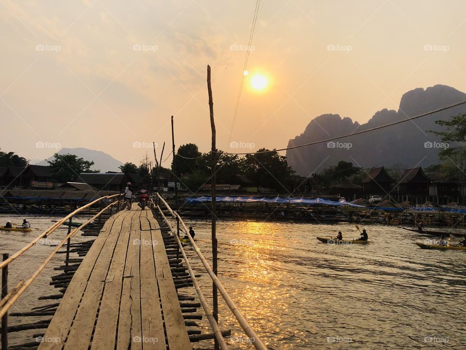 Bamboo bridge spanning the Mekong, Vang Vieng 