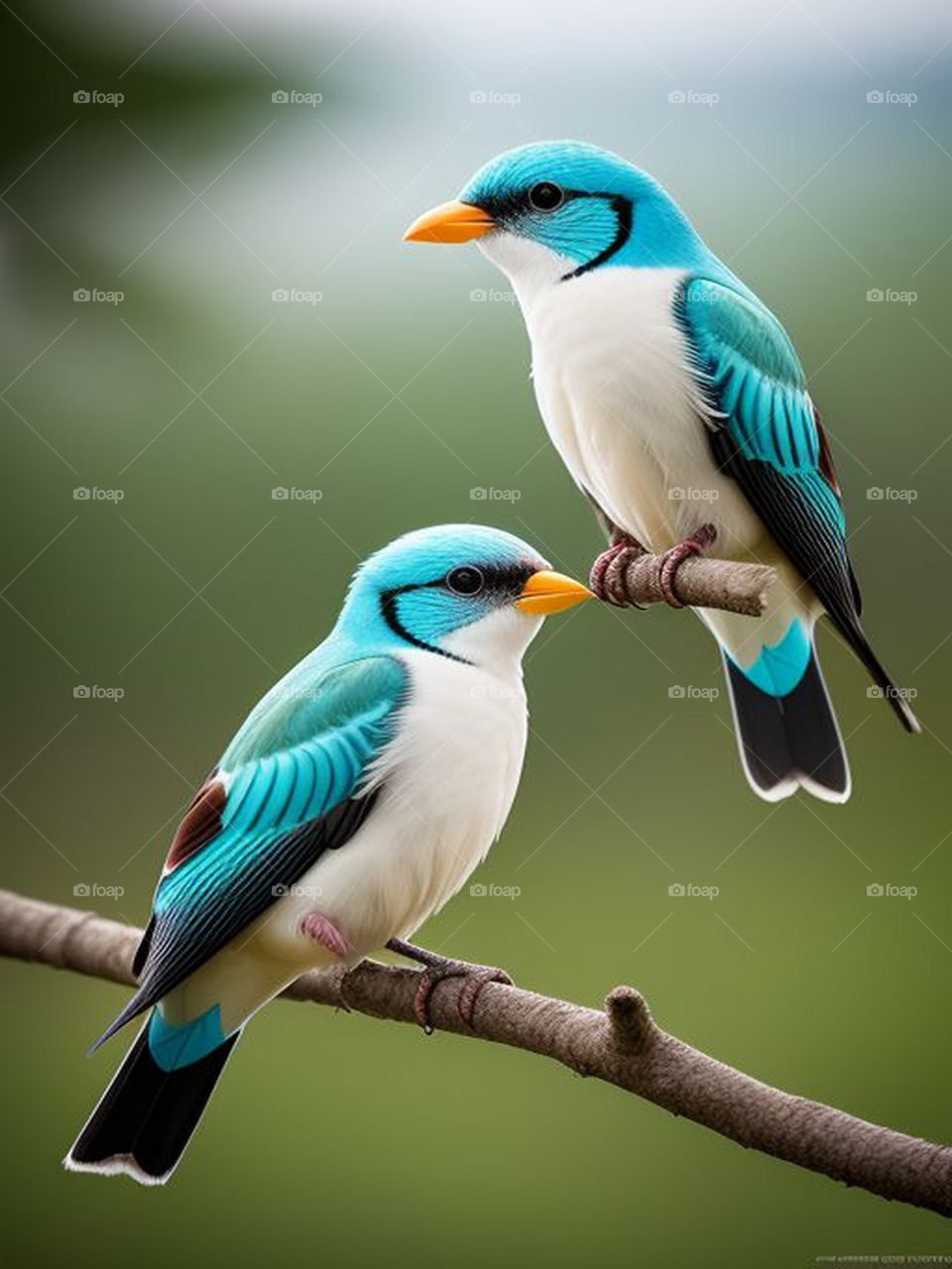 Two beautiful birds on a tree branch