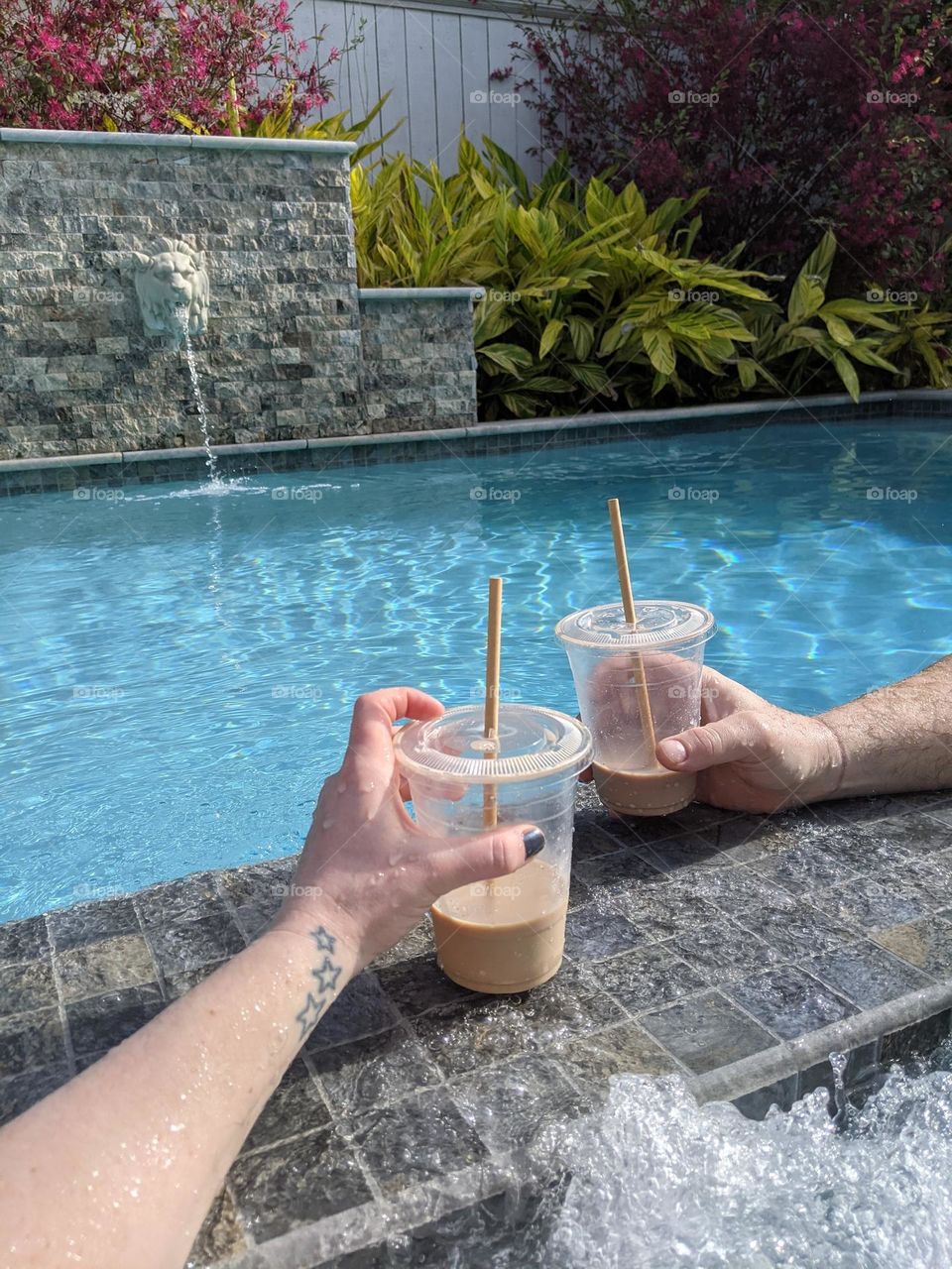 poolside iced coffees in the warm summer