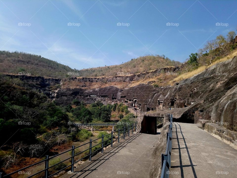 Ajanta complex rock cut path