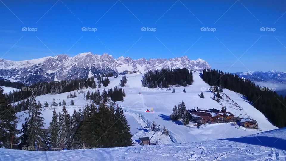 view from the skiing slope to Wilder Kaiser