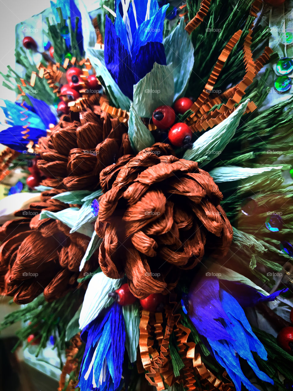 Bouquet of multicolored artificial flowers