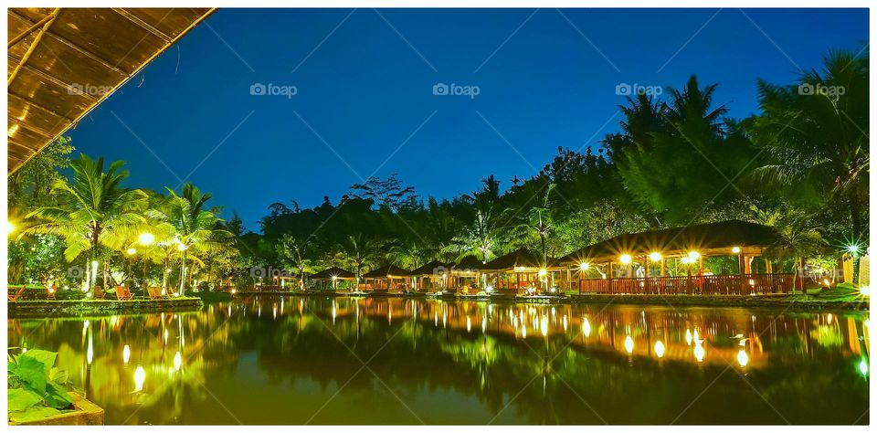 The beauty of the back view of a hotel in Yogyakarta, Central Java, Indonesia at night