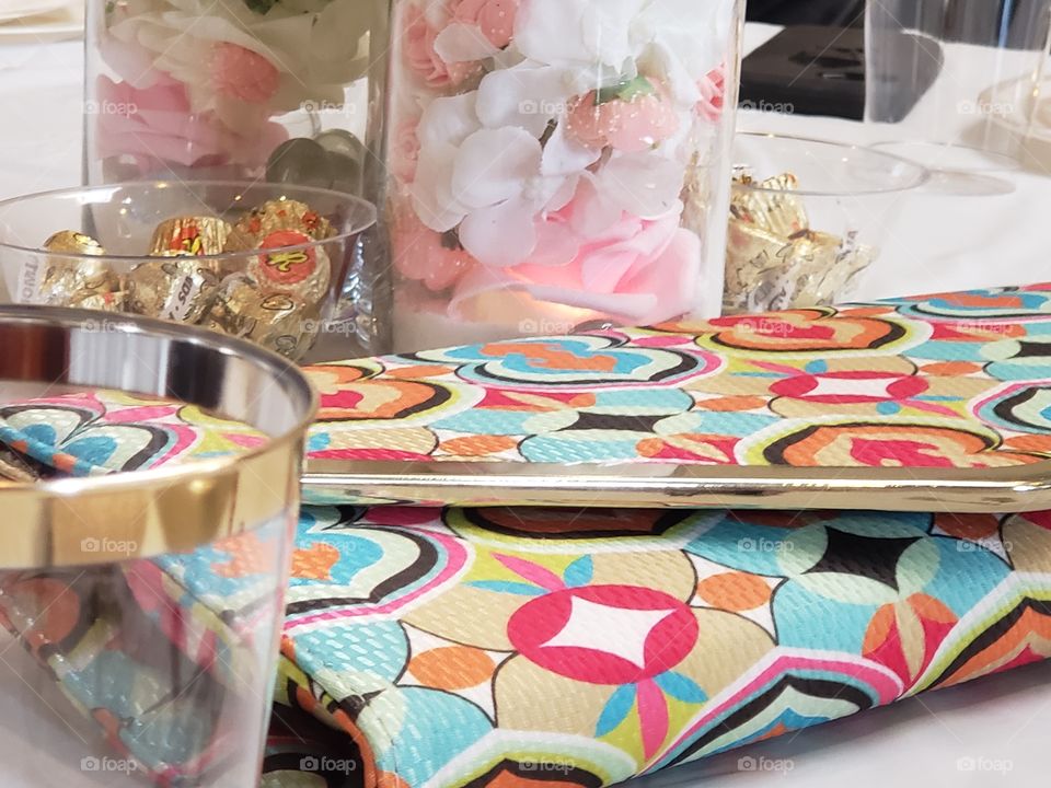 Vibrant accessories to accent a banquet table.