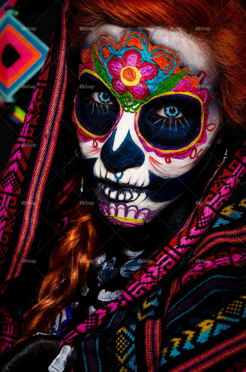 Sugar Skull make-up of Mexican woman