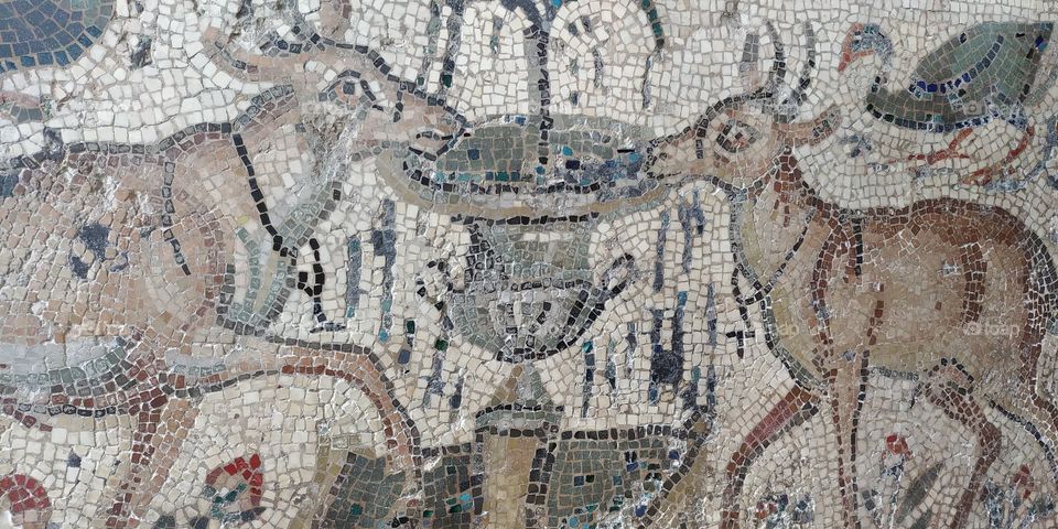 roman mosaic of two deer