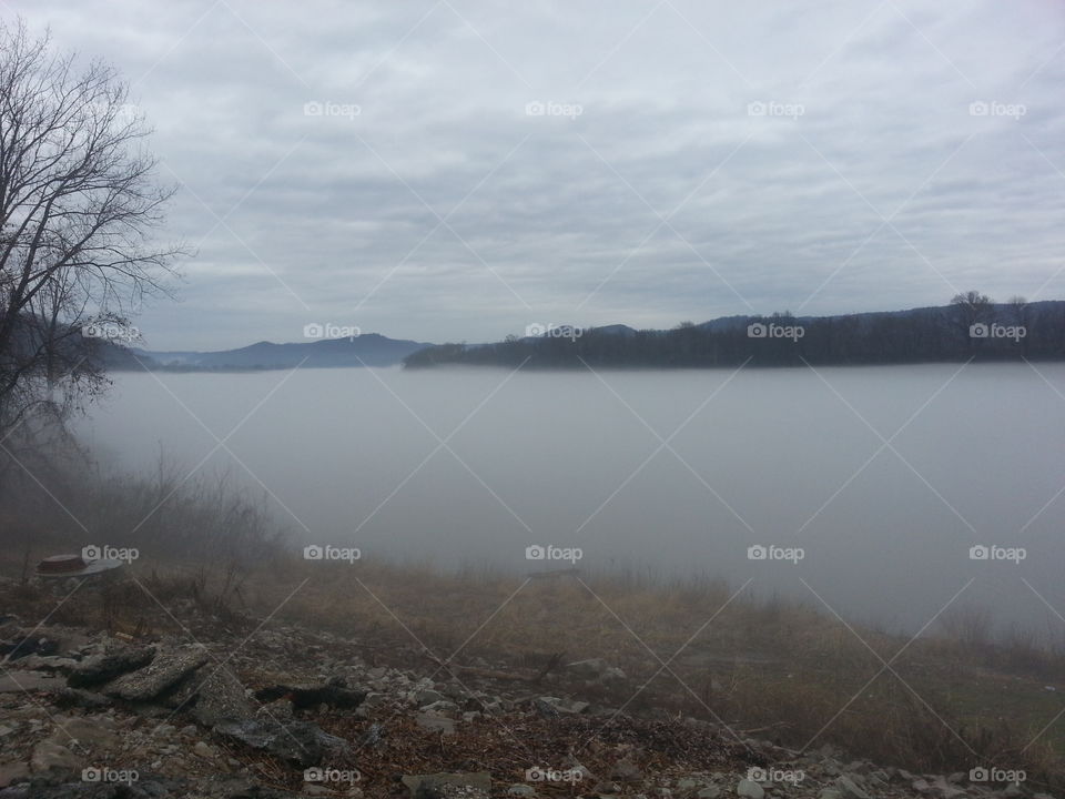 fog on the river. fog on the Ohio river